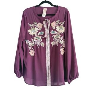 Chico's Deep Purple Top with Embroidery XL